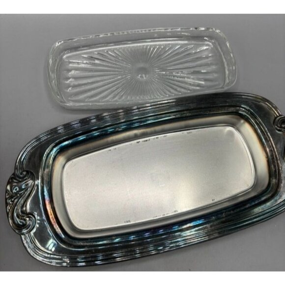 Vtg Oneida Silver Plated Butter Dish With Glass Insert & Ornate Details - Picture 5 of 6
